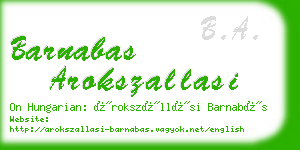 barnabas arokszallasi business card